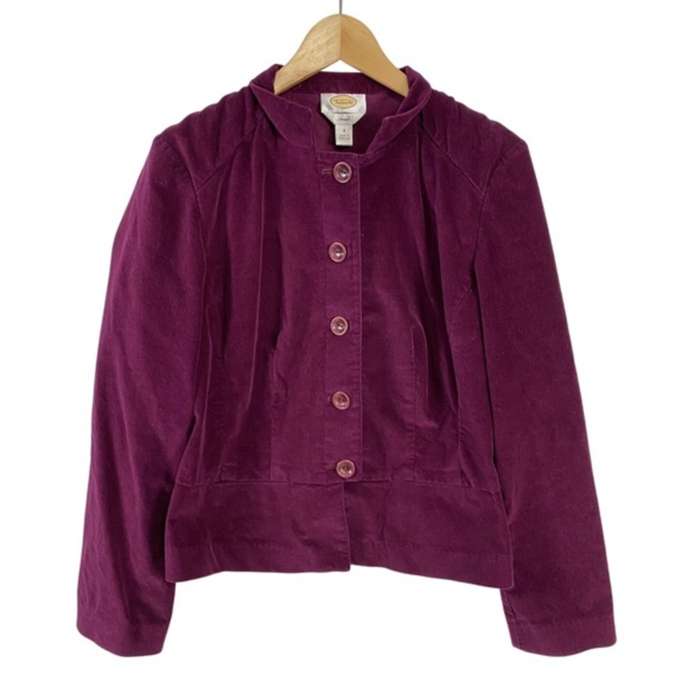 Talbots Womens Velvet Cotton Blend Button Front Blazer 8 Purple Boho Y2K Stretch
